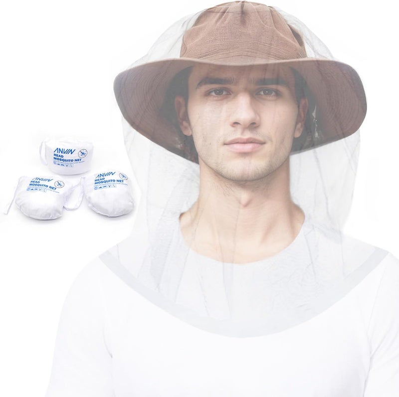 Anvin Mosquito Head Net Bug Hood for Fishing, Camping, Gardening Hat-Compatible Insect Shield Breathable Mesh Face Cover from No See Ums, Insects, Bugs(3 Pack, Upgraded One-Piece Design, White) - Image 1